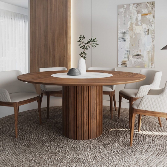 Стол круглый Denver 160, керамика матовая + шпон / опора дерево 5