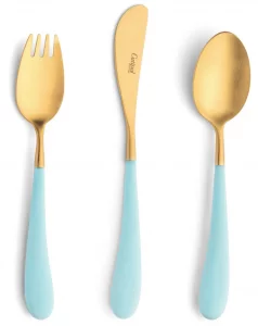Комплект детских столовых приборов Alice Turquoise Gold