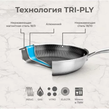 Сковорода 25,5/18 см, h 5 см New Kitchen Standard нерж. с антиприг. покр. ИНДУКЦИЯ P.L. 