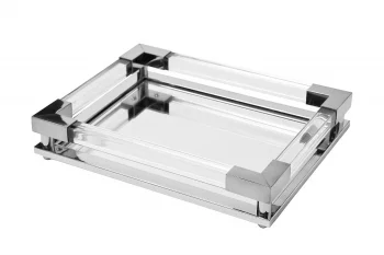 Декоративный поднос с зеркальным основанием серебряный 32X25X5 CM