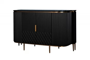 Комод черный с мраморной столешницей и золотистыми акцентами 150X55X90 CM