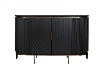 Комод черный с мраморной столешницей и золотистыми акцентами 150X55X90 CM