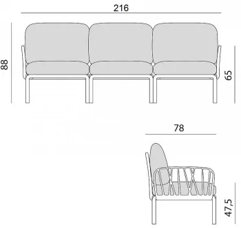 Диван садовый с подушками Komodo 216X78X88 CM