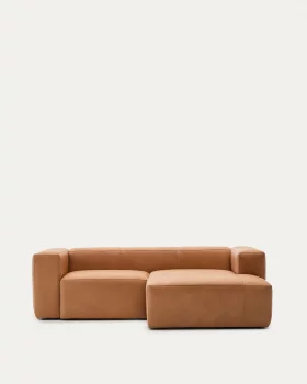 Диван 2-местный из коричневой кожи с правым шезлонгом Blok 240X174X69 CM