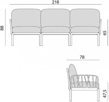 Диван садовый с подушками Komodo 216X78X88 CM