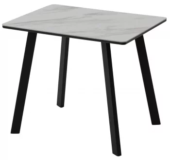 Стол ТИК ТАК 90 белый мрамор, керамика, чёрный каркас 90X65X75 CM
