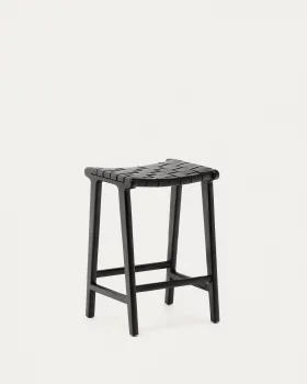 Табурет Calixta из кожи и массива красного дерева с черной отделкой 45X40X67 CM