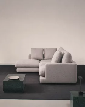 Четырёхместный серый диван из микробукле с шезлонгом слева Gala 300X193X87 CM