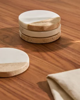 Набор из 4 подставок под стаканы Nivol из белого мрамора и травертина 10X10X1.5 CM