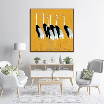 Постер на холсте A flock of beautiful Japanese red crown crane 105X105 CM