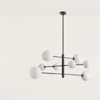 Люстра Atom 8L черная с белыми плафонами 140X140X157 CM