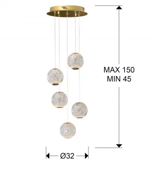 Люстра Austral LED 5L Ø32 золото 32X100 CM