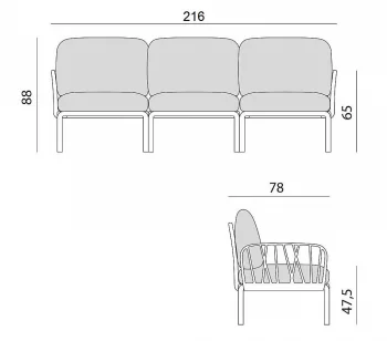 Диван садовый с подушками Komodo 216X78X88 CM