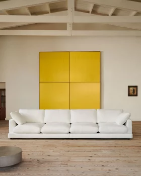 Шестиместный белый шенилловый диван Gala 390X105X87 CM