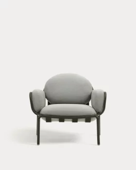 Уличное кресло Joncols из алюминия с зелёной окраской и серыми подушками 89X80X75 CM