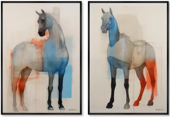 Набор из двух постеров на холсте Horses in a color scheme 75X105 / 75X105 CM