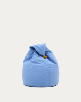 Голубой хлопковый пуф Olvi с горчичной кисточкой 60X60X100 CM