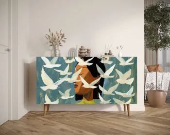 Комод с тремя дверцами "Девушка и чайки" 150X45X90 CM