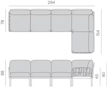 Диван садовый с подушками Komodo 294X154X88 CM