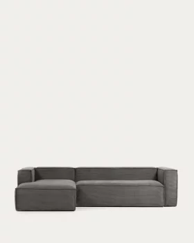 Диван с левым шезлонгом Blok на 4 места серый, из плотного вельвета 330X174X69 CM