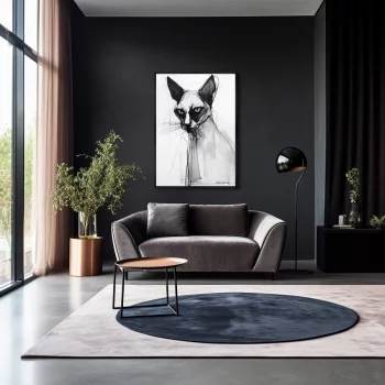 Постер на холсте Siamese cat in black and white 75X105 CM