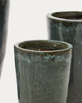 Набор из 3 терракотовых кашпо с зелёной глазурью Rotja 26/35/47 CM