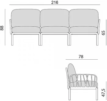 Диван садовый с подушками Komodo 216X78X88 CM