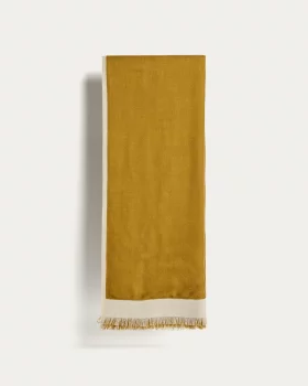 Двусторонний шерстяной плед Orlet цвета горчицы и бежевого 130X170 CM