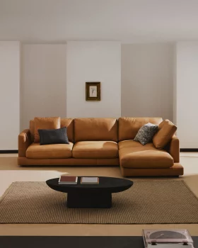 Кожаный 4-местный диван с правым шезлонгом Gala коричневый 300X193X87 CM