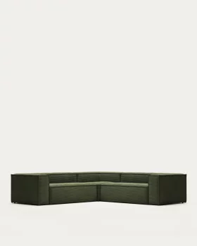 Угловой диван на 4 места Blok из толстого зеленого вельвета 290X290 CM