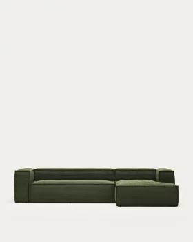 Диван с правым шезлонгом на 4 места Blok, зеленый, из плотного вельвета 330X174X69 CM