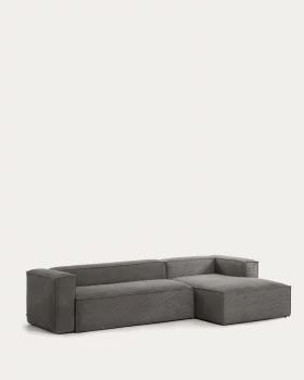 Диван с правым шезлонгом на 4 места Blok, серый, из плотного вельвета 330X174X69 CM