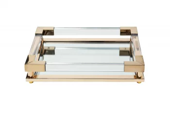 Декоративный поднос с зеркальным основанием золотого цвета 32X25X5 CM