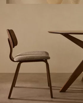 Стул Gena из шпона ореха и бежевой шенилловой ткани 48.5X53.5X78 CM