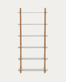Модульный стеллаж Sitra из закалённого стекла и массива дуба, 6 полок 90X30.5X202 CM