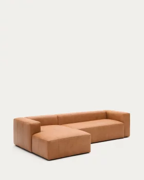Трёхместный диван с левой оттоманкой Blok из коричневой кожи 300X174X69 CM