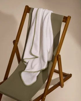 Белое хлопковое полотенце с капюшоном Nuni с зелёной окантовкой 75X75X1 CM
