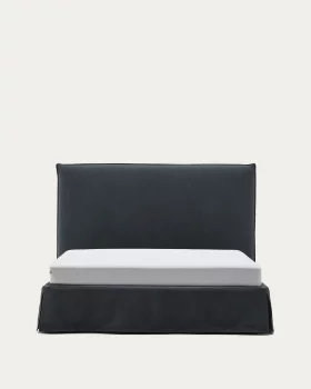 Кровать Jaira с чехлом из льна и хлопка, антрацитовая, для матраса 160X200 CM 180X210X118 CM