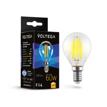 Светодиодная лампа Voltega Crystal Шар E14 6Вт 3000K
