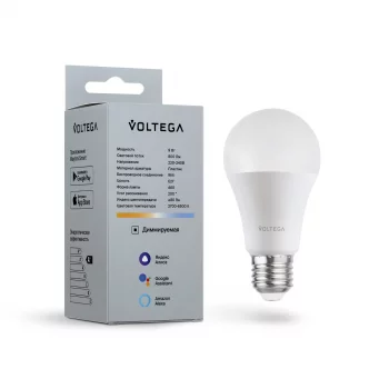 Умная светодиодная лампа Voltega Wi‑Fi LED E27 9Вт 2700–6500K