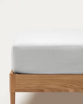 Простыня на резинке Teia из 100% хлопкового перкаля, 180 TC, белая, для кровати 160 см 160X220X1 CM