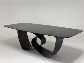 Обеденный стол TOVE 240 GREY из чёрного стекла Bubble, каркас шоколадное золото 240X110X76 CM