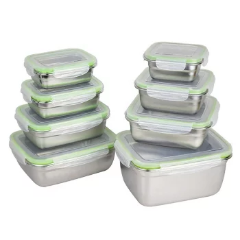 Контейнер для продуктов прямоуг.  0,85 л. 19,2*13,9*6 см нерж. с пласт. крышкой и зажимом P.L. 