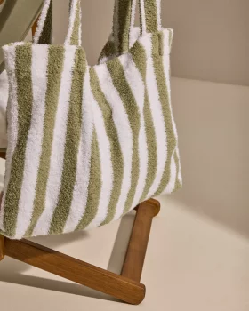 Хлопковая сумка Nuni в зеленую и белую полоску 40X5X30 CM