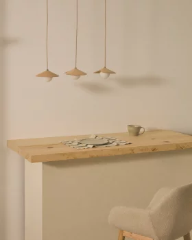 Потолочный светильник Wilara из дубового шпона с 3 шарами из белого дымчатого стекла 18X18X9.5 CM
