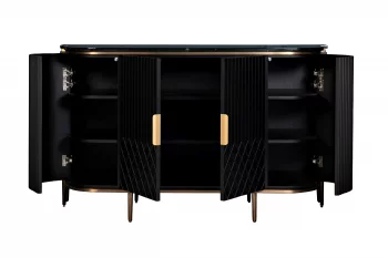 Комод черный с мраморной столешницей и золотистыми акцентами 150X55X90 CM