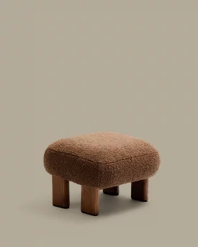 Пуф Nema из букле тауп с ножками из массива ясеня в отделке под орех 65X55.4 CM