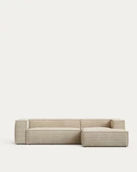 Угловой диван-кровать Blok с правым шезлонгом, 3-местный, из плотного вельвета натурального цвета 300X174X69 CM