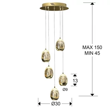 Люстра Rocio LED 5L DIM золотая 30X30X80 CM
