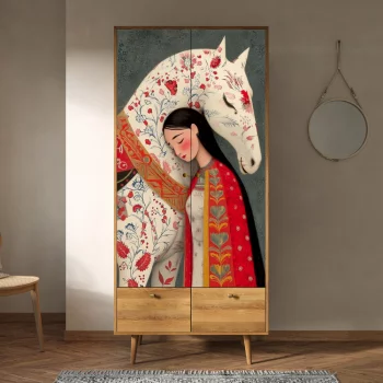 Шкаф двухстворчатый Berber Art Девушка и конь 90X50X200 CM